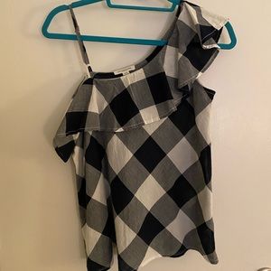 One shoulder gingham patterned top size small